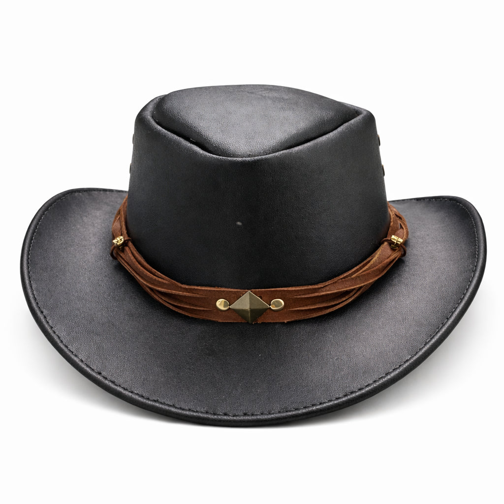 Käsintehty musta nahkainen cowboy-hattu